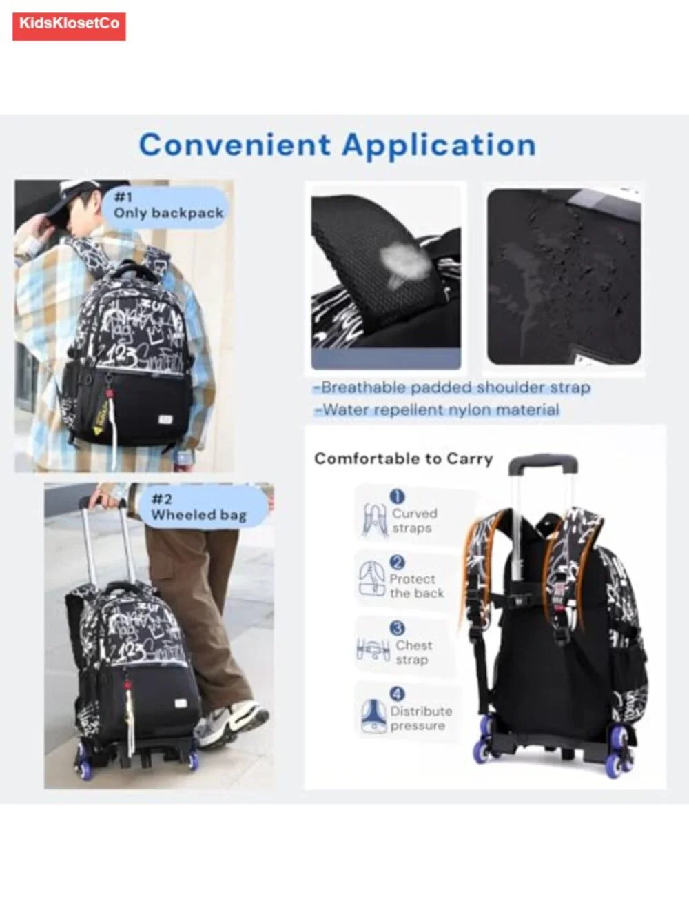 Boys Rolling Backpack with Wheels, Nylon, 18 inch, 32.6 Liters, School Bag
